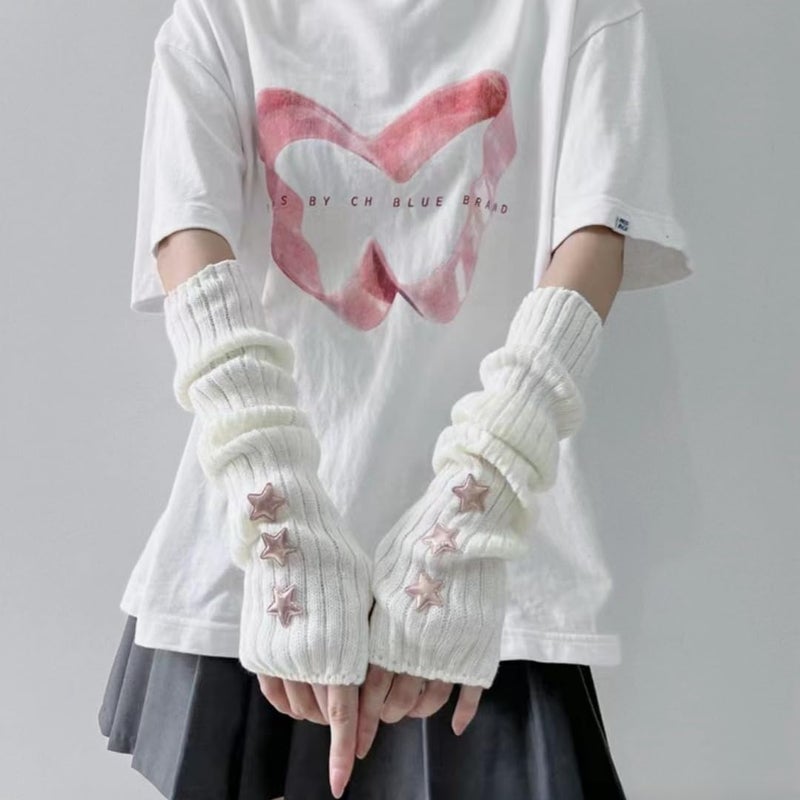 Eominve Y2K Women Teens Knitted Arm Warmers Japanese Harajuke Cosplay Lolita Cute Fingerless Mittens Thumb Hole Gloves - Image 3